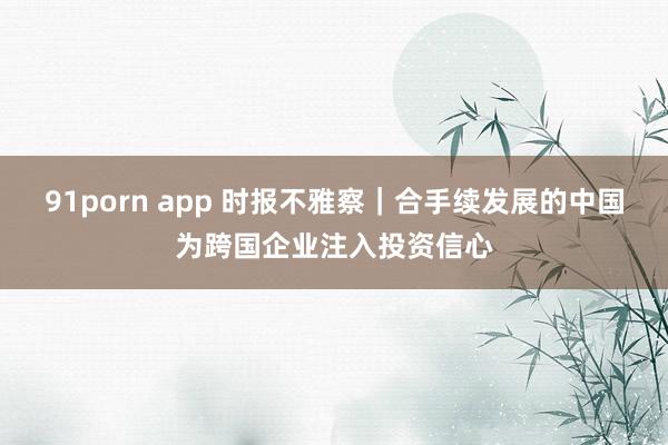 91porn app 时报不雅察｜合手续发展的中国为跨国企业注入投资信心