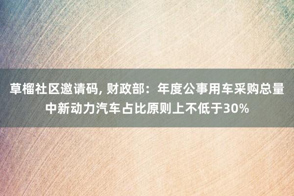 草榴社区邀请码， 财政部：年度公事用车采购总量中新动力汽车占比原则上不低于30%